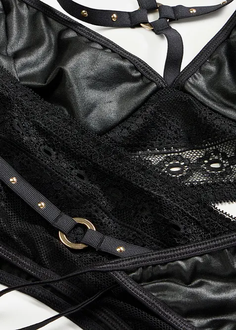 Bralette, perizoma,  reggicalze in look bagnato (set 3 pezzi), bonprix