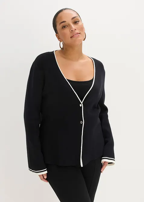 Cardigan a coste in misto viscosa, bonprix