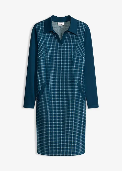 Abito in jacquard con colletto a contrasto, bonprix