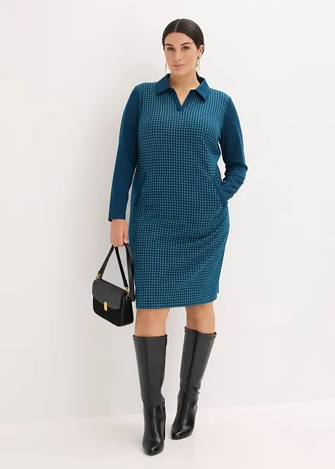 Abito in jacquard con colletto a contrasto, bonprix