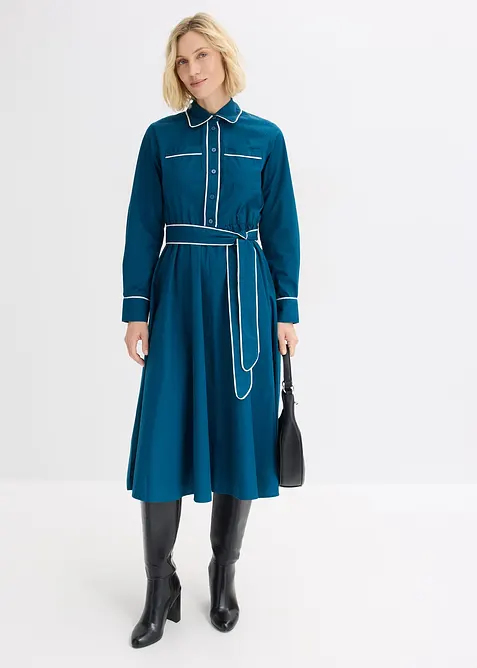 Abito chemisier in popeline di cotone con finitura no stiro (set 2 pezzi), bonprix