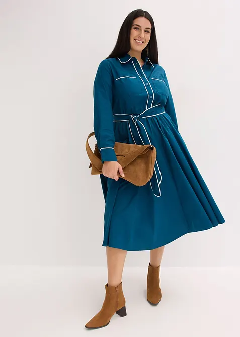 Abito chemisier in popeline di cotone con finitura no stiro (set 2 pezzi), bonprix