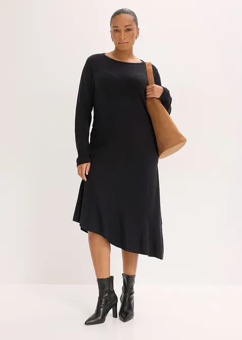 Abito in maglia con fondo asimmetrico in cotone e cachemire, bonprix