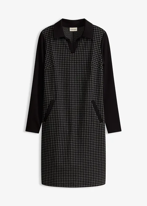 Abito in jacquard con colletto a contrasto, bonprix