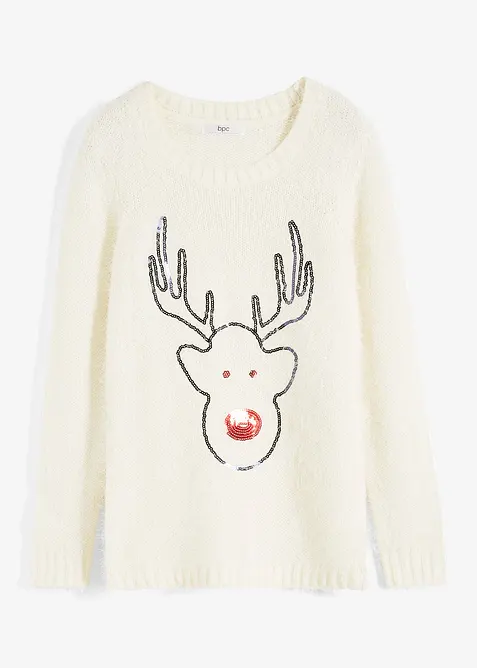 Maglione natalizio con renna di paillettes, bonprix