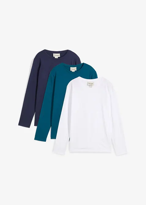 Maglia a maniche lunghe con cotone biologico (pacco da 3), bonprix
