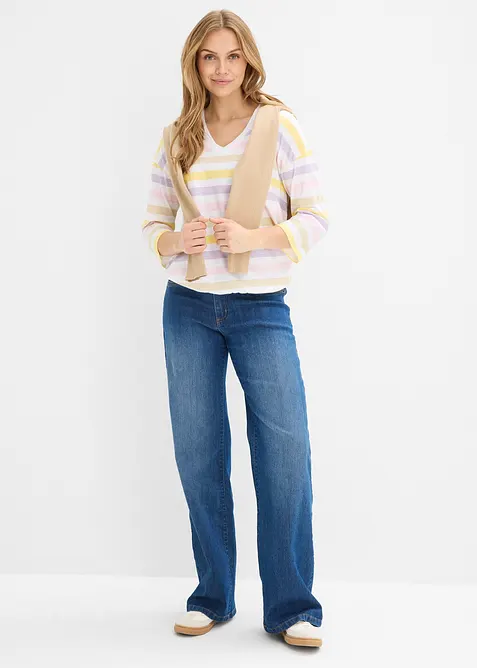 Maglia in cotone biologico fiammato con maniche a 3/4, bonprix