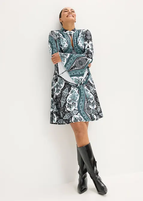 Abito in jersey con colletto dritto e maniche a volant, bonprix