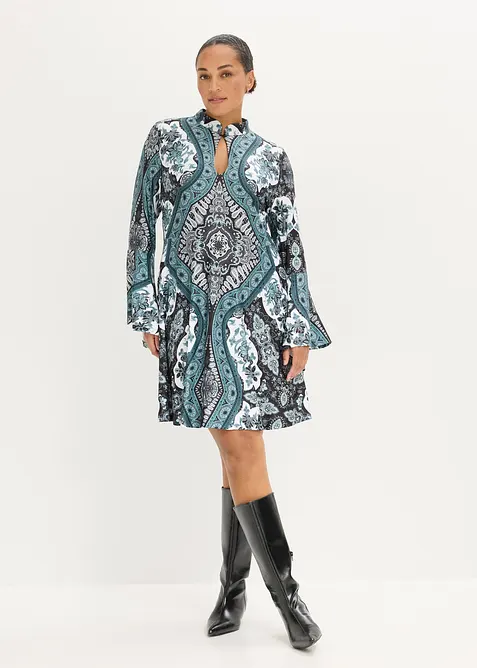 Abito in jersey con colletto dritto e maniche a volant, bonprix