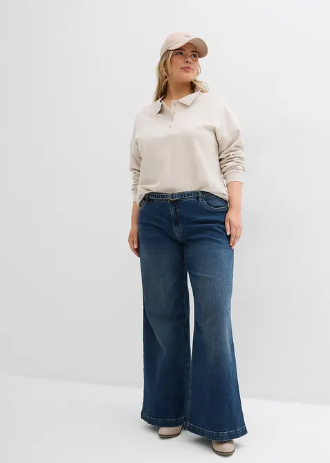 Jeans wide leg lunghi, vita media, bonprix