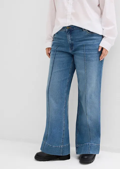 Jeans wide leg full length, vita media, bonprix