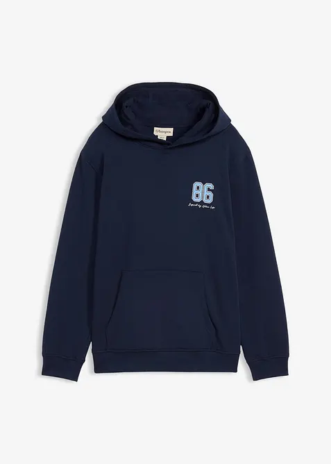 Felpa in puro cotone biologico con cappuccio e stampa posteriore, loose fit, bonprix