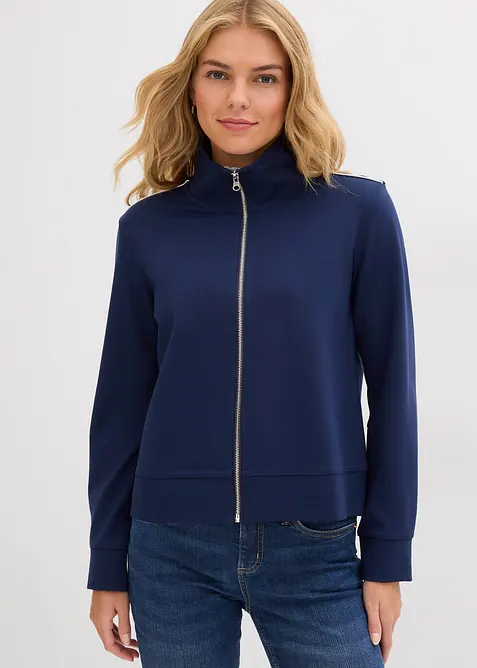 Felpa con zip in morbido punto di Roma, bonprix