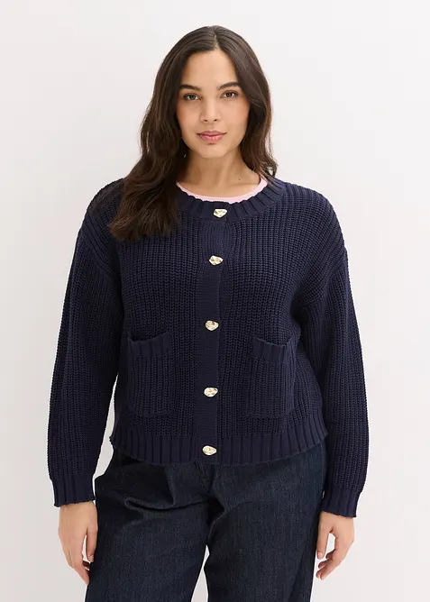 Cardigan a maglia grossa con bottoni martellati, bonprix