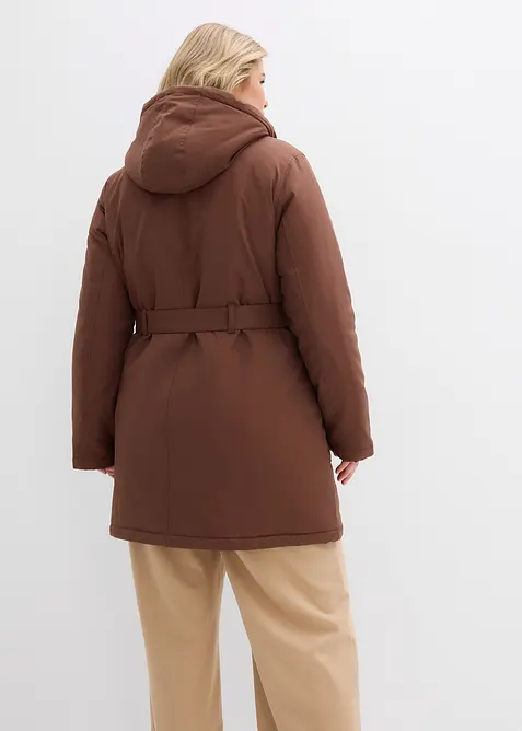 Cappotto outdoor corto idrorepellente con cintura e fodera leopardata, bonprix