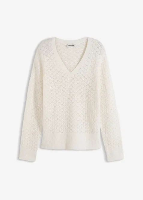 Maglione traforato con filato piumato, bonprix