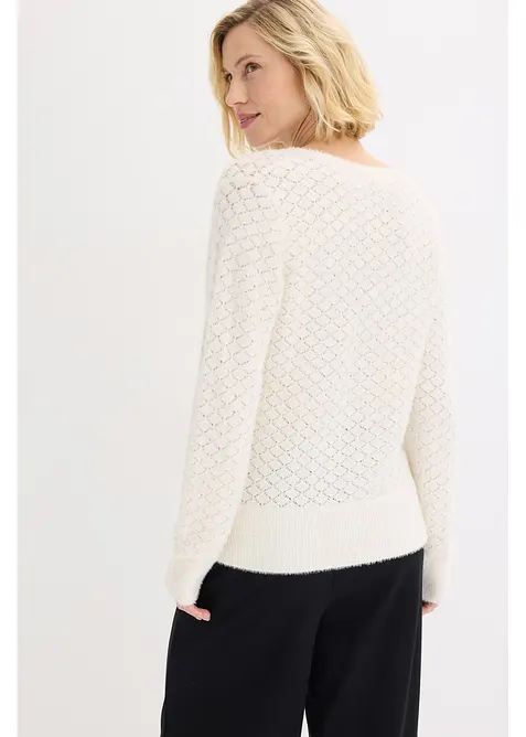 Maglione traforato con filato piumato, bonprix