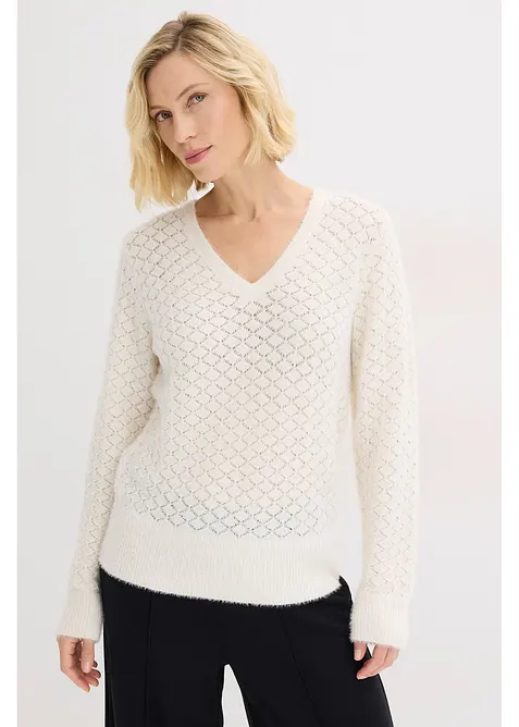 Maglione traforato con filato piumato, bonprix
