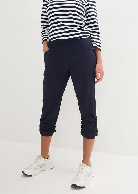 Pantaloni capri di misto cotone con cinta comoda, bonprix