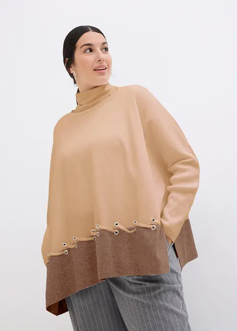 Maglione poncho in filato fine, bonprix