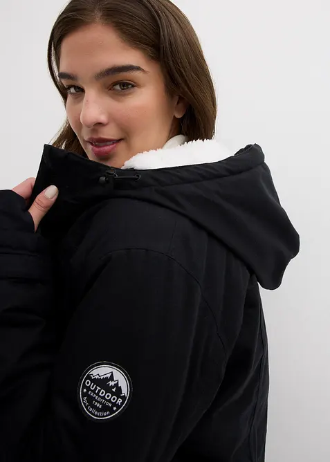 Parka tecnico con pile teddy e cappuccio, impermeabile, bonprix