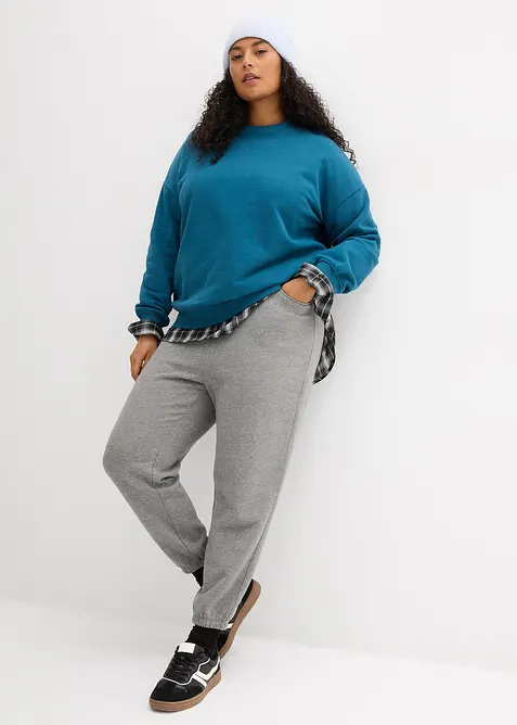 Pantaloni in felpa di puro cotone biologico con cavallo basso, bonprix