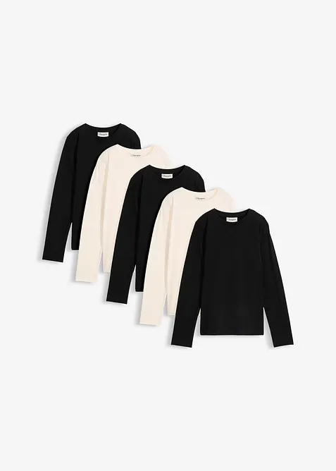 Maglia a maniche lunghe in puro cotone biologico (pacco da 5), bonprix