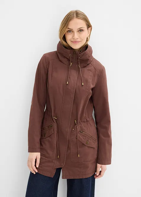 Parka corto in cotone a collo alto con coulisse, bonprix