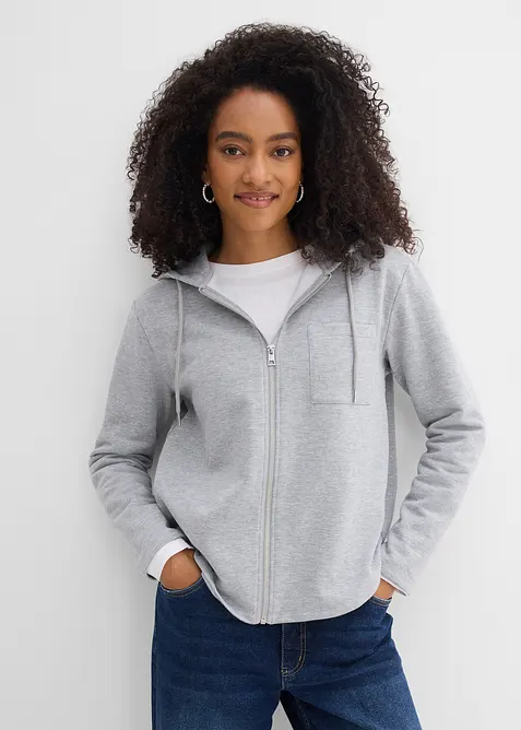 Felpa con zip, cappuccio e poliestere riciclato, bonprix