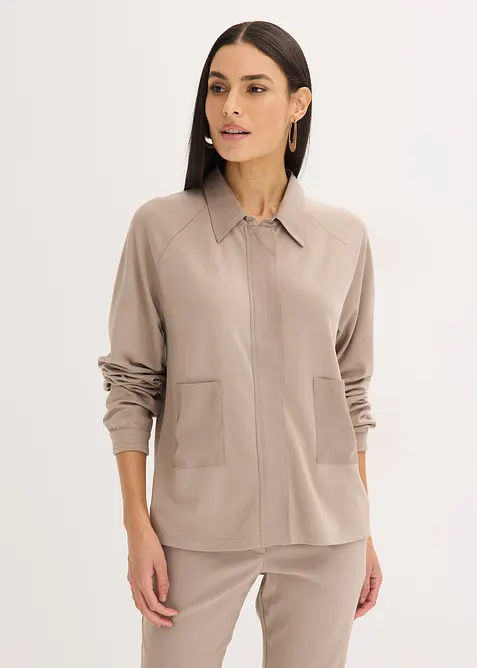 Giacca leggera in punto di Roma con inserto di satin, bonprix