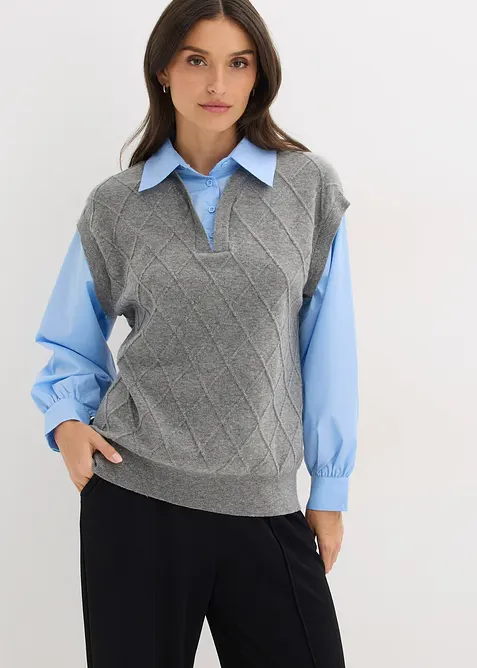 Maglione con inserto effetto camicia, bonprix