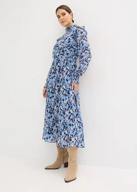 Abito di chiffon con collo dritto, bonprix