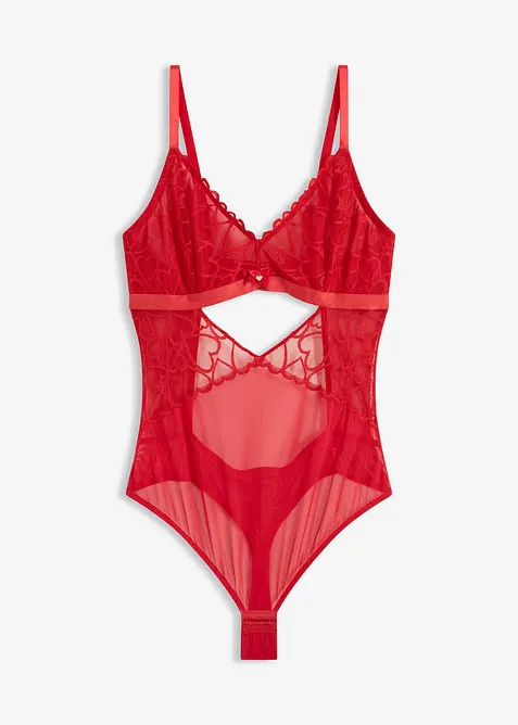 Body con perizoma e pizzo con cuoricini, bonprix