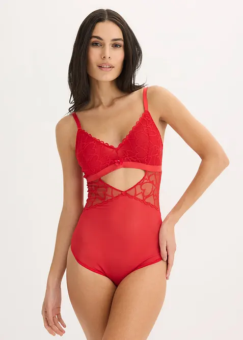 Body con perizoma e pizzo con cuoricini, bonprix