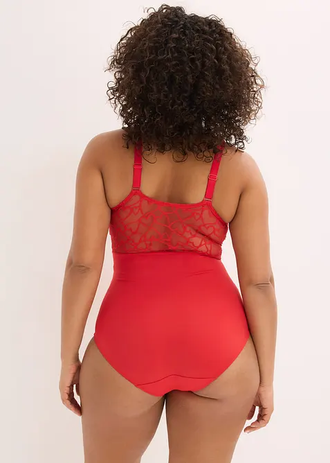 Body con pizzo a cuoricini ed effetto modellante medio, bonprix