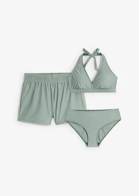 Bikini con slip e pantaloncini (set 3 pezzi) in poliammide riciclata, bonprix