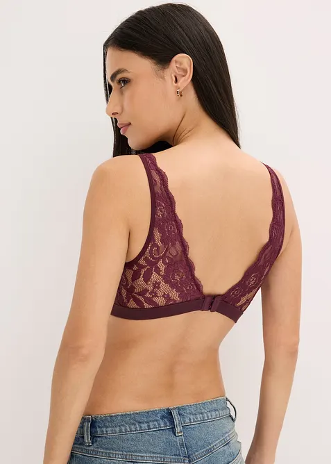 Bralette a costine con cotone biologico e pizzo, bonprix