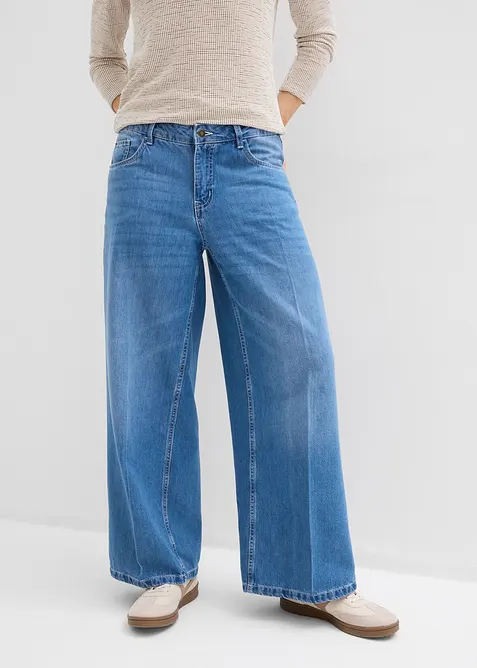 Jeans wide leg, vita media, bonprix