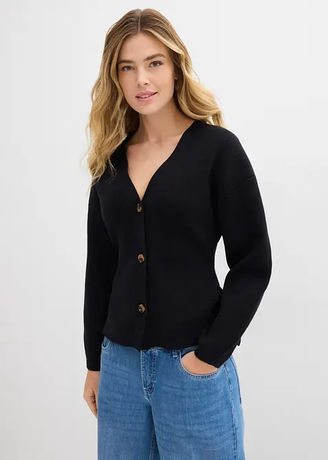 Cardigan in filato fine di misto cotone, bonprix