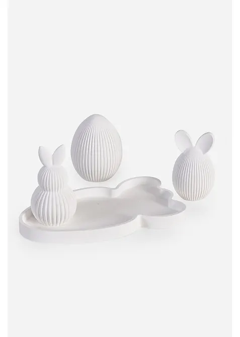 Decorazione con uovo e coniglietti su vassoio (set 4 pezzi), bonprix