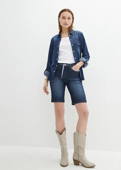 Bermuda in jeans slim fit con vita media, bonprix