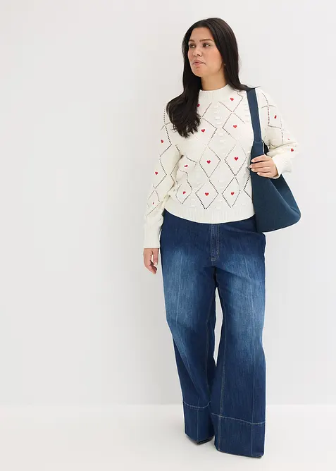 Maglione traforato in misto cotone, bonprix