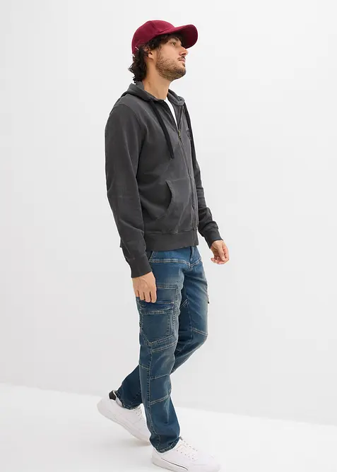 Felpa con zip e cappuccio dall'effetto slavato, bonprix