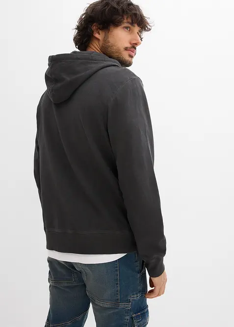 Felpa con zip e cappuccio dall'effetto slavato, bonprix