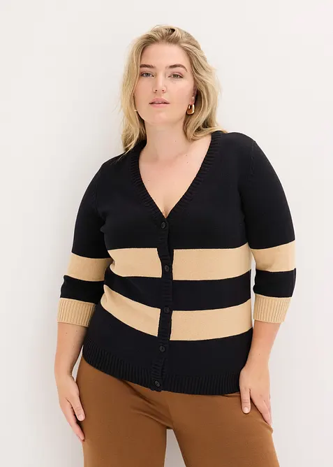 Cardigan in maglia di cotone a righe, bonprix