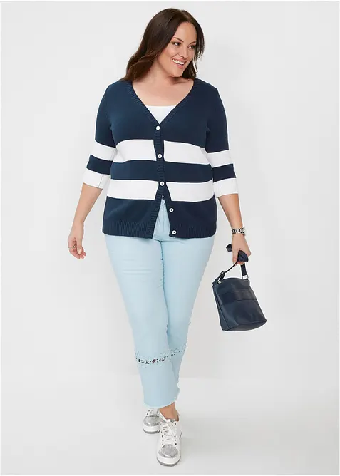 Cardigan in maglia di cotone a righe, bonprix