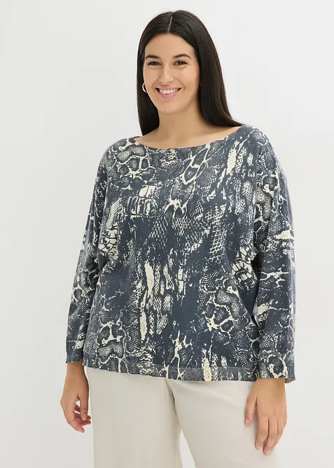 Maglione pitonato con maniche a pipistrello, bonprix