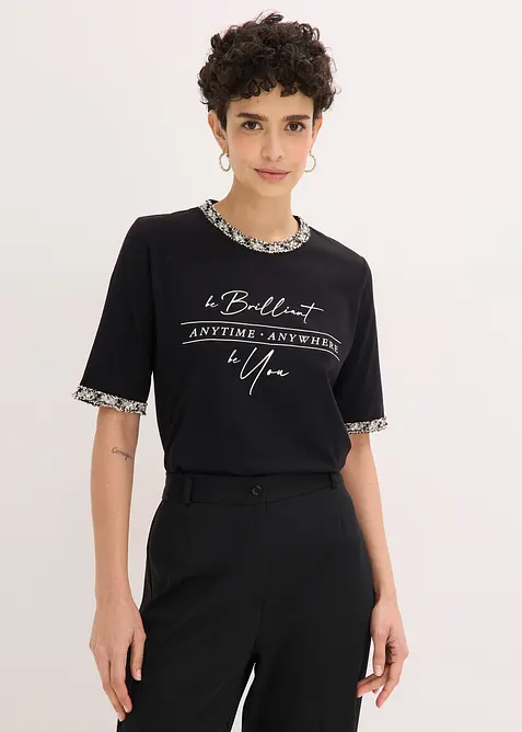 Maglia in cotone biologico con bordi applicati, bonprix