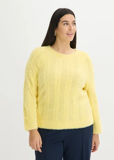 Maglione traforato con filato piumato, bonprix