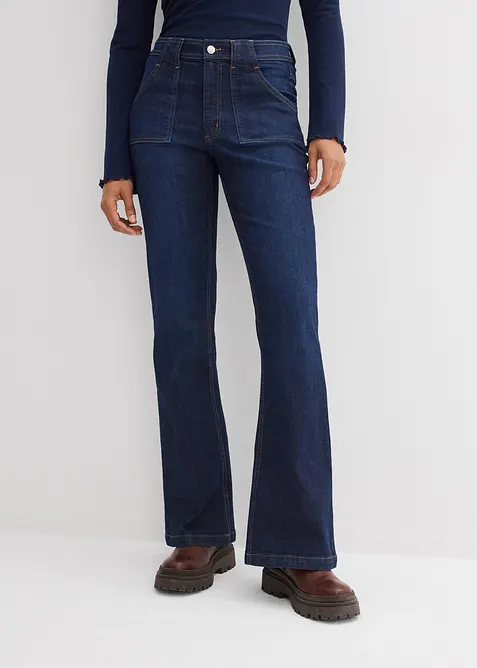 Jeans a zampa con cotone biologico, vita alta, bonprix
